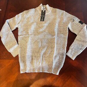 Zimego Mens‎ Gray Sweater Shoulder Accents & Arm Zipper Pocket